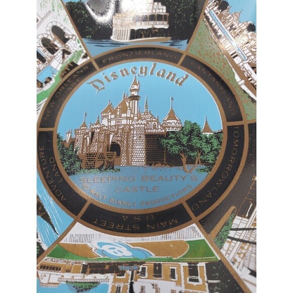 VINTAGE DISNEYLAND GLASS SCALLOP EDGE DISH TRAY WITH BOX HOVER ART - Picture 3 of 14